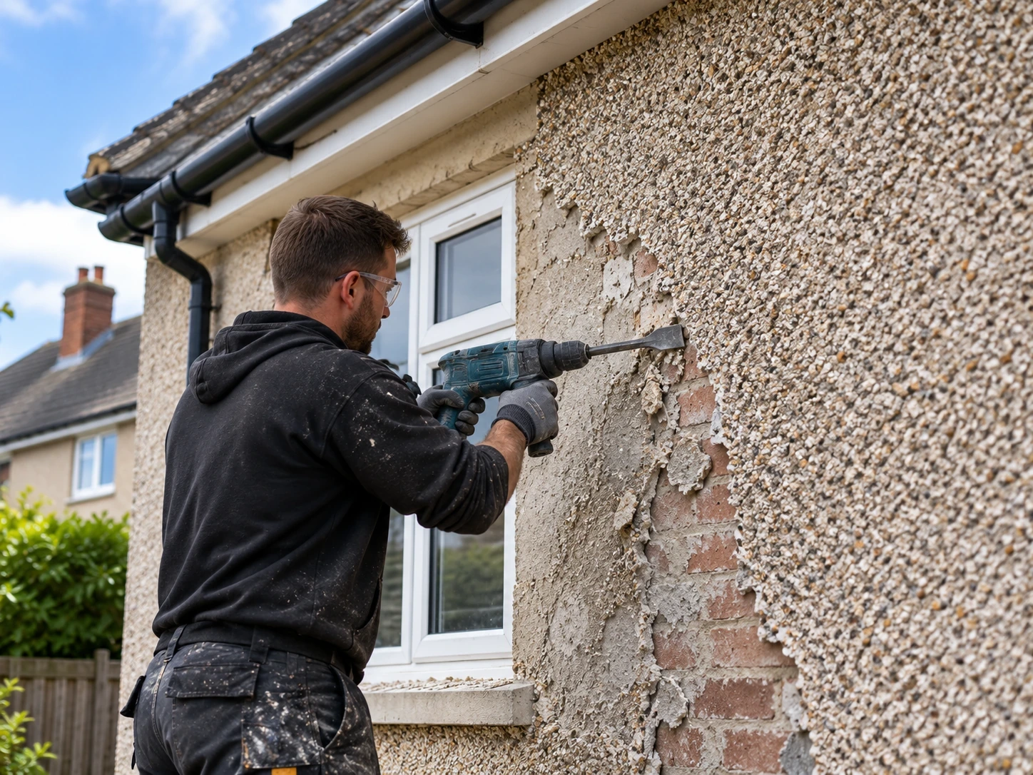 Tradesperson working on an external render